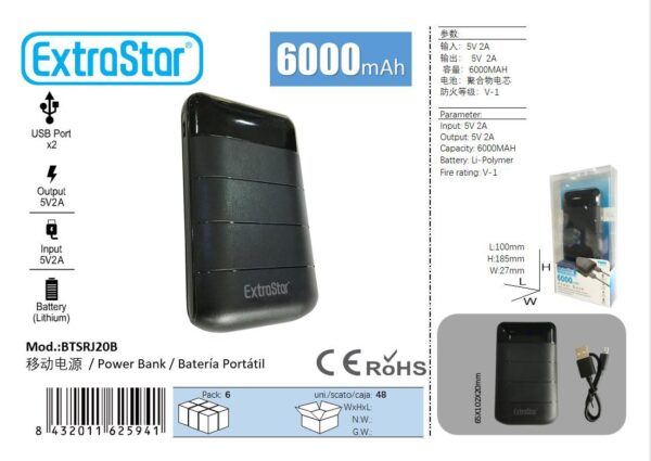 POWER BANK 6000MAH  PRETA