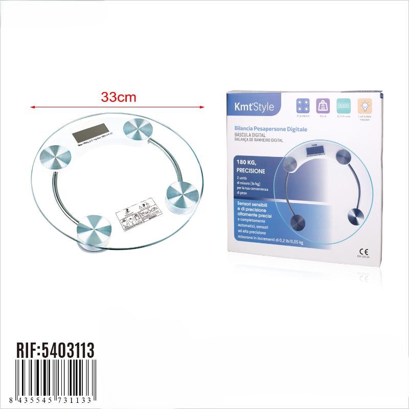 Balança Digital de Casa de Banho KmtStyle – Vidro Temperado, 180kg redonda
