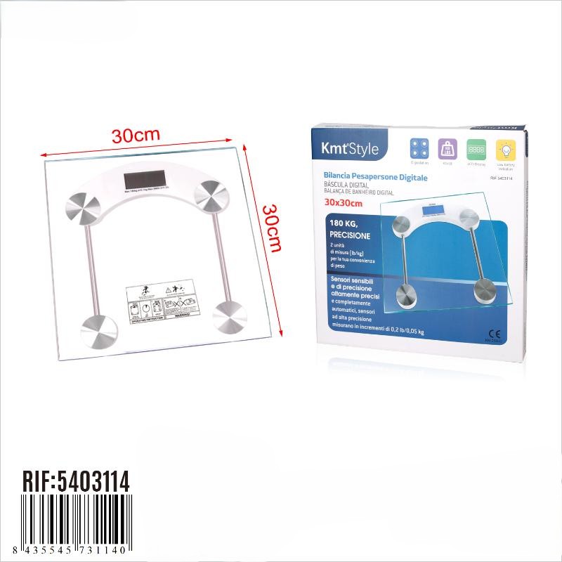 Balança Digital de Casa de Banho KmtStyle – Vidro Temperado, 180kg (Modelo Quadrado)