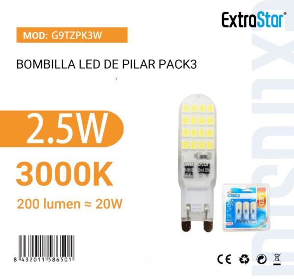 Lampâdas G9 LED, Pack de 3