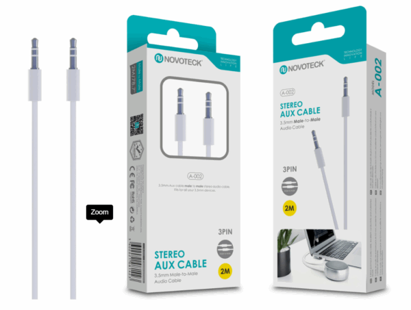 Cabo Aux 3M 3Pin Jack 3.5 Branco