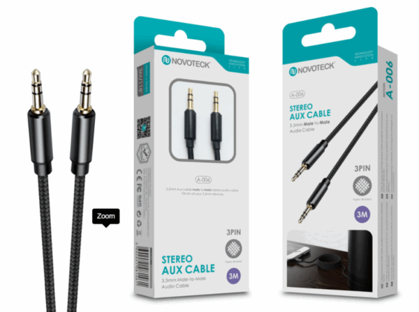 Cabo Aux 3M 3Pin Jack 3.5 preto