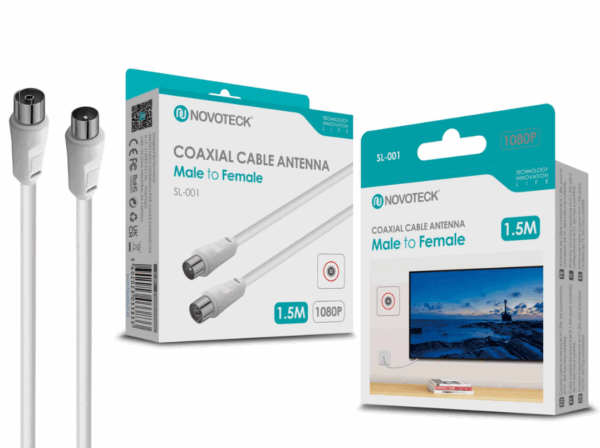 Cabo Coaxial de Antena - Macho para Fêmea, 1,5m