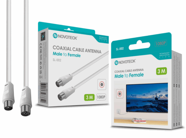 Cabo Coaxial de Antena - Macho para Fêmea, 3,0m