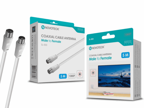 Cabo Coaxial de Antena - Macho para Fêmea, 5,0m
