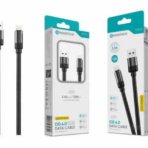 Cabo de Dados Lightning 3.4A,1.2m,OD 6.0 Super Grosso,Negro,Alta Durabilidade
