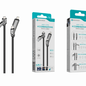 Cabo de Dados 4 em 1 S-122 – USB & Type-C para Lightning e Type-C, 65W+27W, 1M