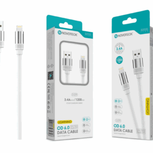 Cabo de Dados Lightning 3.4A,1.2m,OD 6.0 Super Grosso,Branco,Alta Durabilidade