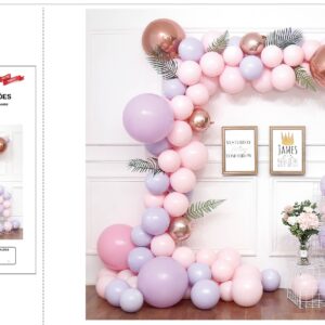 Kit Guirlanda de Balões – Lilás e Rosa Bebé com Detalhes Dourados