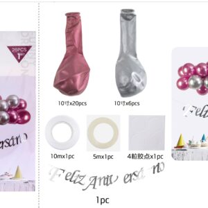 Kit Guirlanda de Balões Rosa Metálico e Prata com Letras Decorativas – 26 Peças