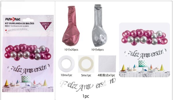 Kit Guirlanda de Balões Rosa Metálico e Prata com Letras Decorativas – 26 Peças