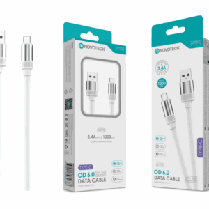 Cabo de Dados Type-C 3.4A,1.2m,OD 6.0 Super Grosso,Branco,Alta Durabilidade