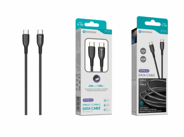 Cabo de Dados Type-C para Type-C 60W com Revestimento Resistente