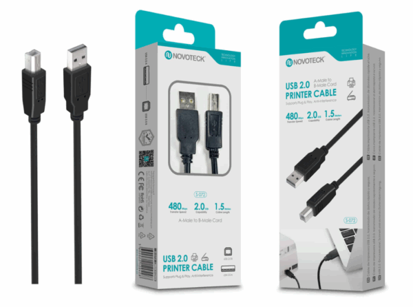 Cabo de Impressora USB 2.0 Alta Velocidade, Plug & Play, 1.5m