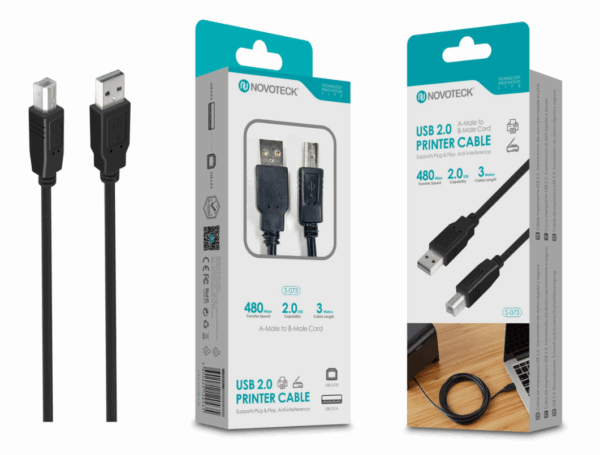 Cabo de Impressora USB 2.0 Alta Velocidade, Plug & Play, 3m