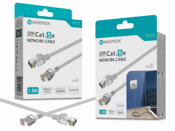 Cabo de Rede UTP Cat.5e – 1,5m, RJ45,Alta Velocidade 1000 Mbps, 250MHz