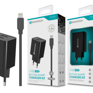 Carregador com Cabo Lightning Negro 2.4A 2 USB NOVOTECK C-003L