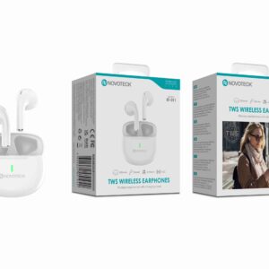 Auriculares Bluetooth TWS Novoteck BT-011 – Estojo de Carregamento Portátil, Design Clássico