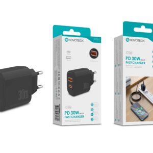 Carregador Rápido PD 30W com 2 Portas USB-C + USB-A – Modelo C-026 Negro