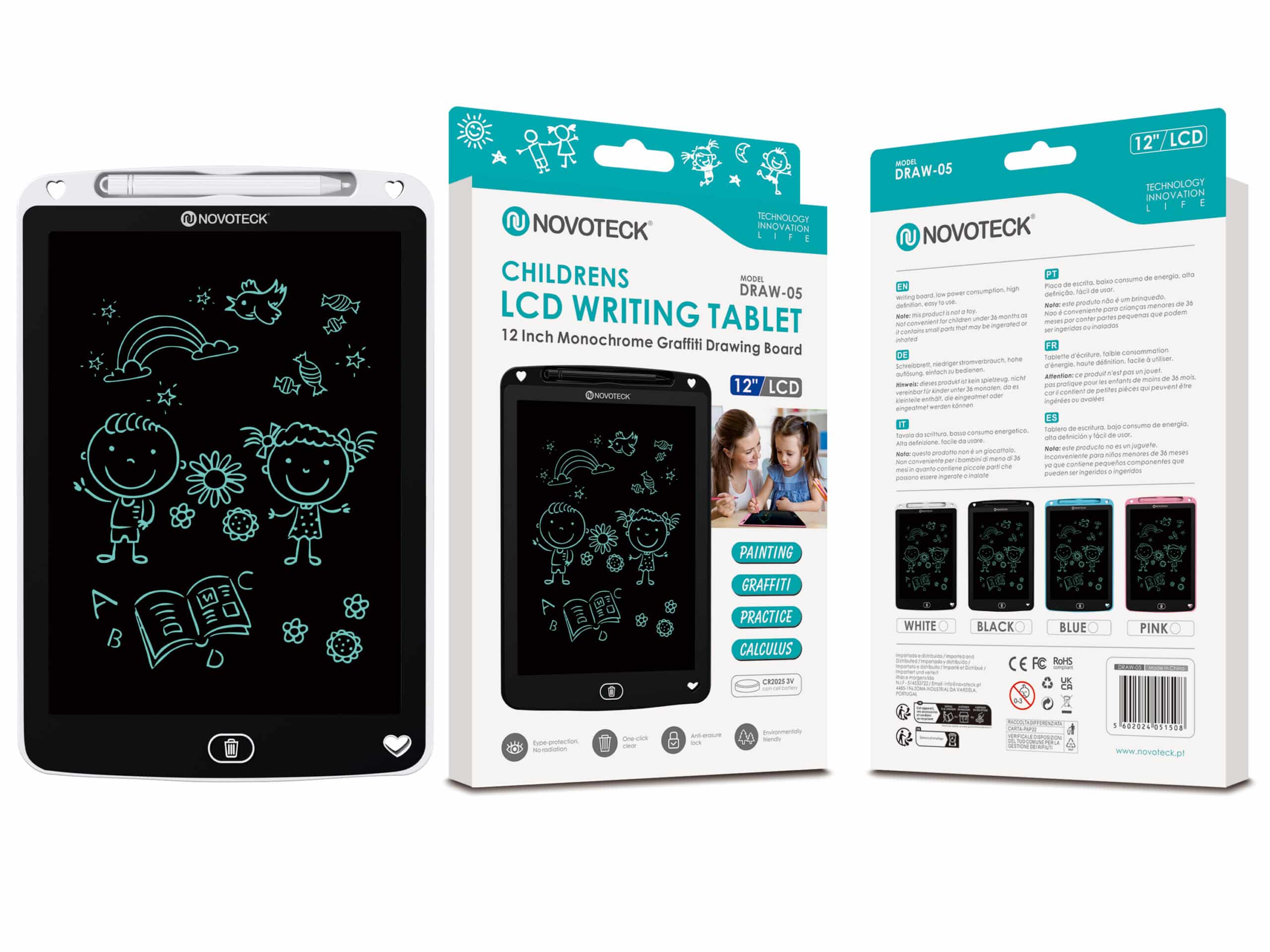 Tablet de Escrita LCD para Crianças - 12'' Polegadas, DRAW-05 Branco