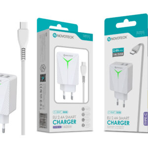 Carregador com Cabo Type-C Branco 2.4A 2 USB Ic Smart C-006T