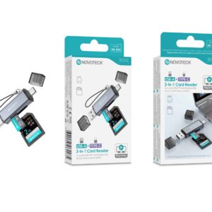 Leitor de Cartões 2 em 1 Novoteck HK-094 – USB-A + USB-C, Compatível com SD, TF (MicroSD), SDHC, SDXC
