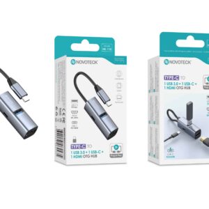 Hub USB-C HK-110 com 1 USB 3.0 + 1 USB-C + 1 HDMI OTG