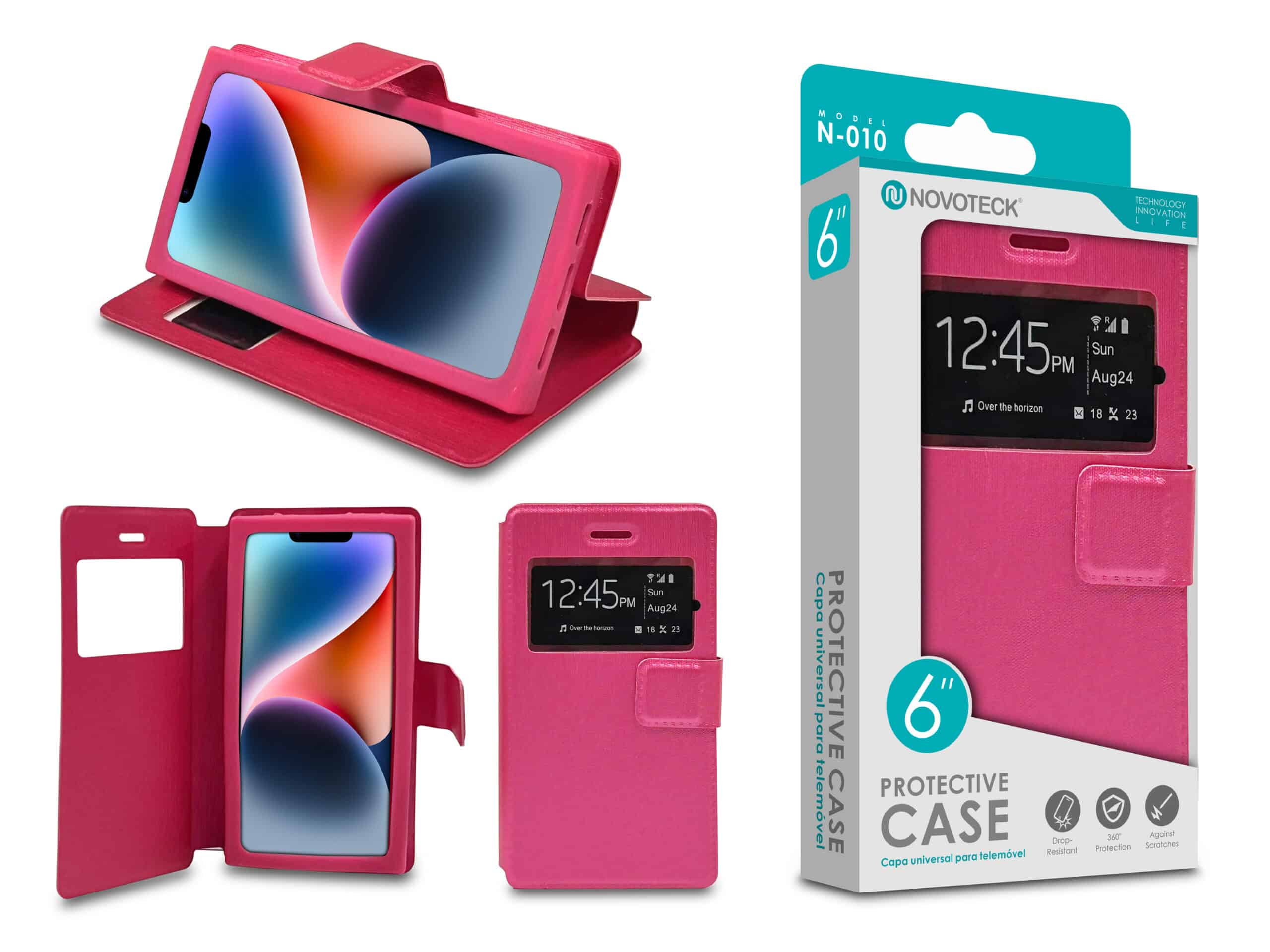 Capa Protetora Universal Rosa para Smartphone de 6.0” N-010 – Visor Inteligente, Resistência a Impactos e Suporte Integrado