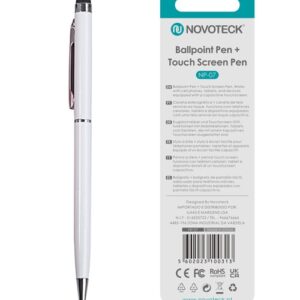 Caneta 2 em 1 Novoteck NP-07 – Esferográfica e Touch Screen, Compatível com Dispositivos Capacitivos, Disponível em Múltiplas Cores Branco