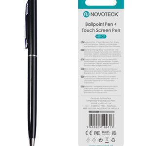 Caneta 2 em 1 Novoteck NP-07 – Esferográfica e Touch Screen, Compatível com Dispositivos Capacitivos, Disponível em Múltiplas Cores Negro