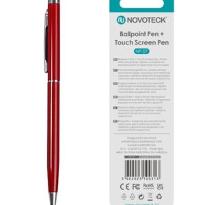 Caneta 2 em 1 Novoteck NP-07 – Esferográfica e Touch Screen, Compatível com Dispositivos Capacitivos, Disponível em Múltiplas Cores Vermelho