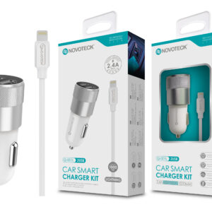 Kit Carregador Automóvel 2.4A 2 USB Branco com Cabo Lightning Q-001L