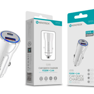 Carregador Rápido Automóvel Novoteck Q-003 com Tecnologia PD 20W e USB 2.4A