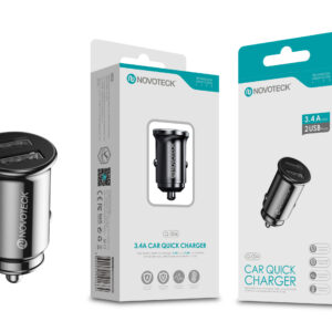 Mini Carregador Rápido para Carro Novoteck Q-004 com Dupla USB 3.4A