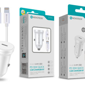 Kit Carregador Rápido para Carro NOVOTECK Q-009L PD 35W - Inclui Cabo Usb-C to Lightning de 1m, Carregamento Eficiente e Seguro