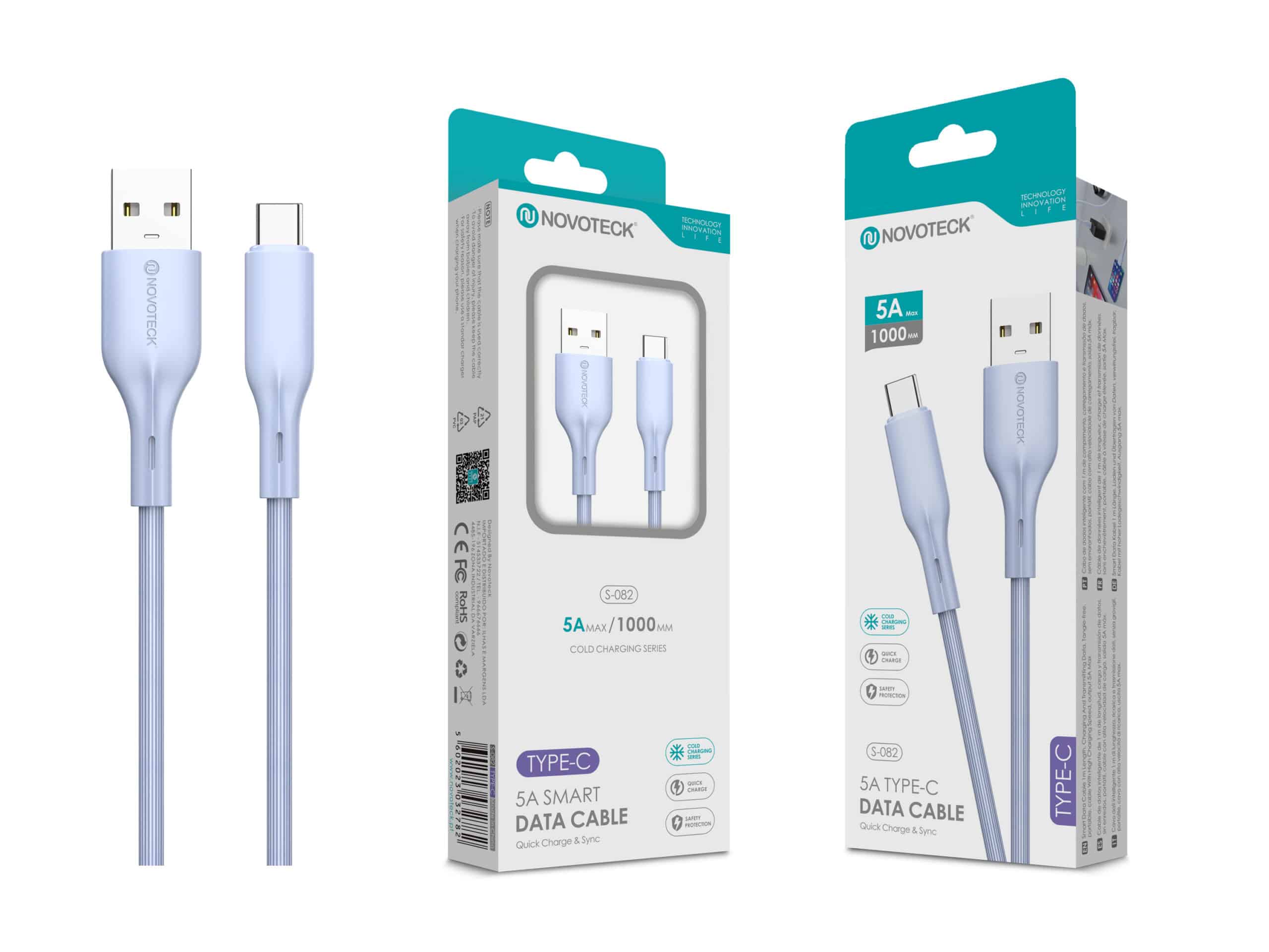 Cabo de Dados Fast Charge 5A PVC Macaron Design Roxo Type-C USB 1.0M