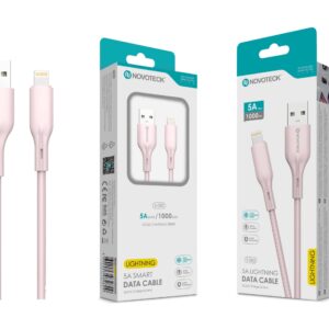 Cabo de Dados Fast Charge 5A PVC Macaron Design Rosa Lightning USB 1.0M