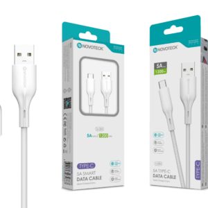 Cabo de Dados Fast Charge 5A PVC Macaron Design Branco Type-C USB 1.2M
