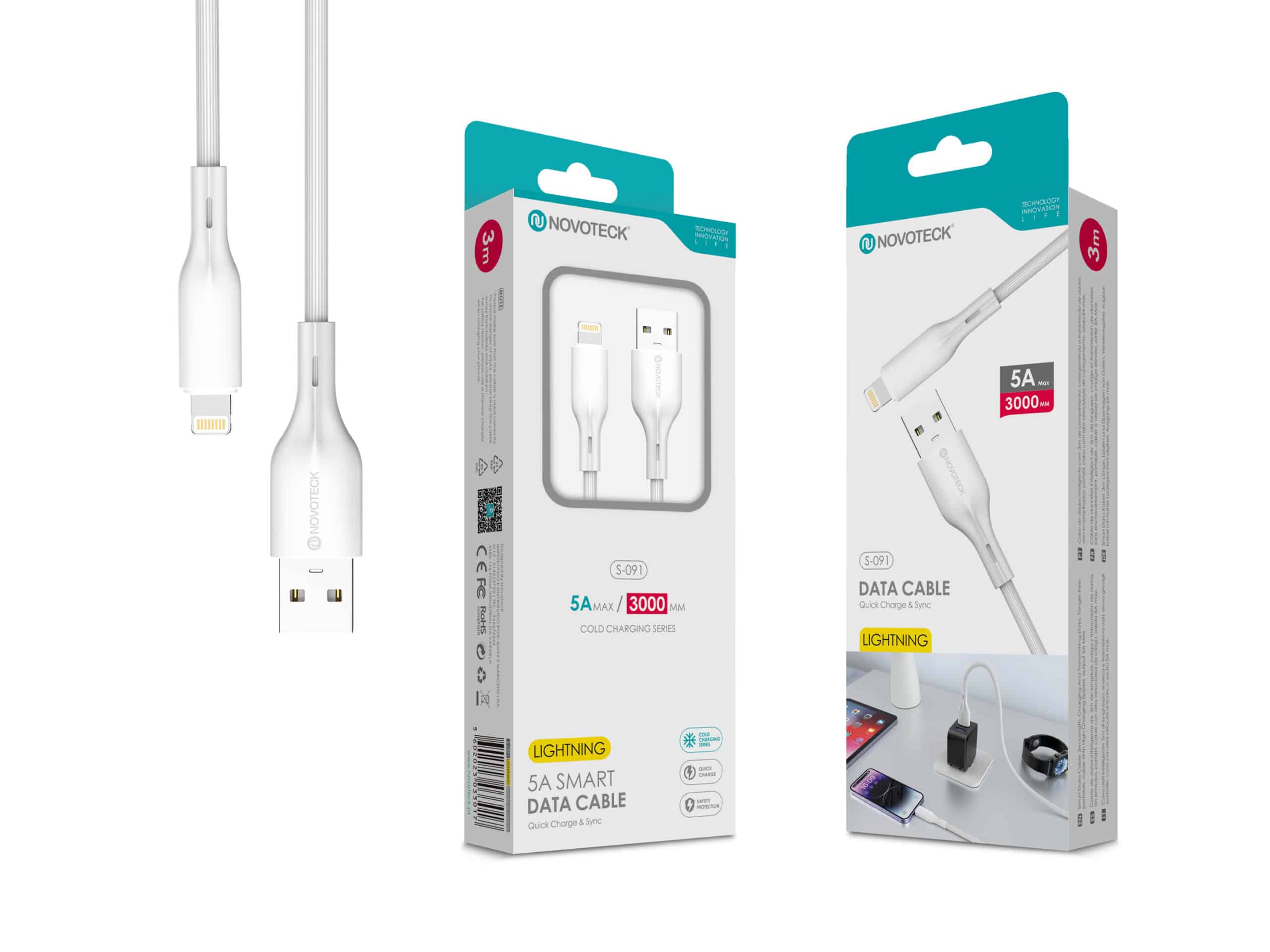 Cabo de Dados Fast Charge 5A PVC Macaron Design Branco Lightning USB 3.0M
