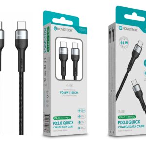 Cabo de Dados Trançado Nylon 3.1A Carregamento Rápido Negro USB-C to Type-C 1.0M