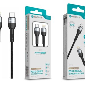Cabo de Dados Trançado Nylon 3.1A Carregamento Rápido Negro USB-C to Lightinig 1.0M