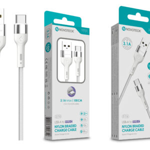 Cabo de Dados Trançado Nylon 3.1A Carregamento Rápido Branco Type-C USB 1.0M