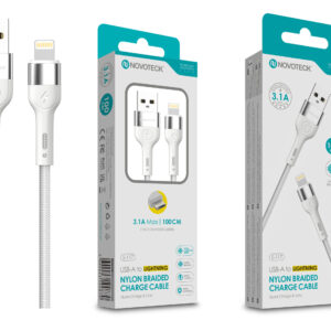 Cabo de Dados Trançado Nylon 3.1A Carregamento Rápido Branco Lightning USB 1.0M