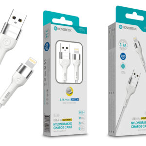 Cabo de Dados Trançado Nylon 3.1A Carregamento Rápido Branco Lightning USB 2.0M