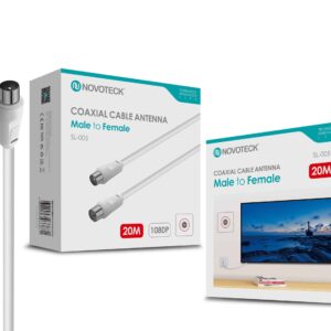Cabo Coaxial de Antena Novoteck SL-005 – Macho para Fêmea, 20m