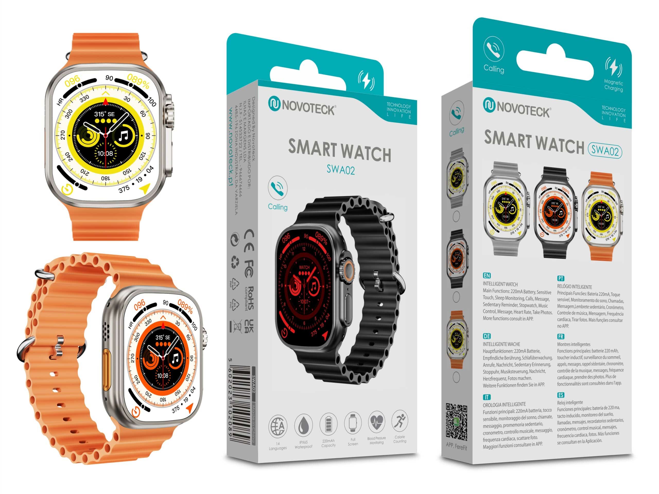 Smartwatch Cinzento SWA02 com Funções Inteligentes, Monitoramento de Saúde, Conexão Bluetooth e Design Moderno