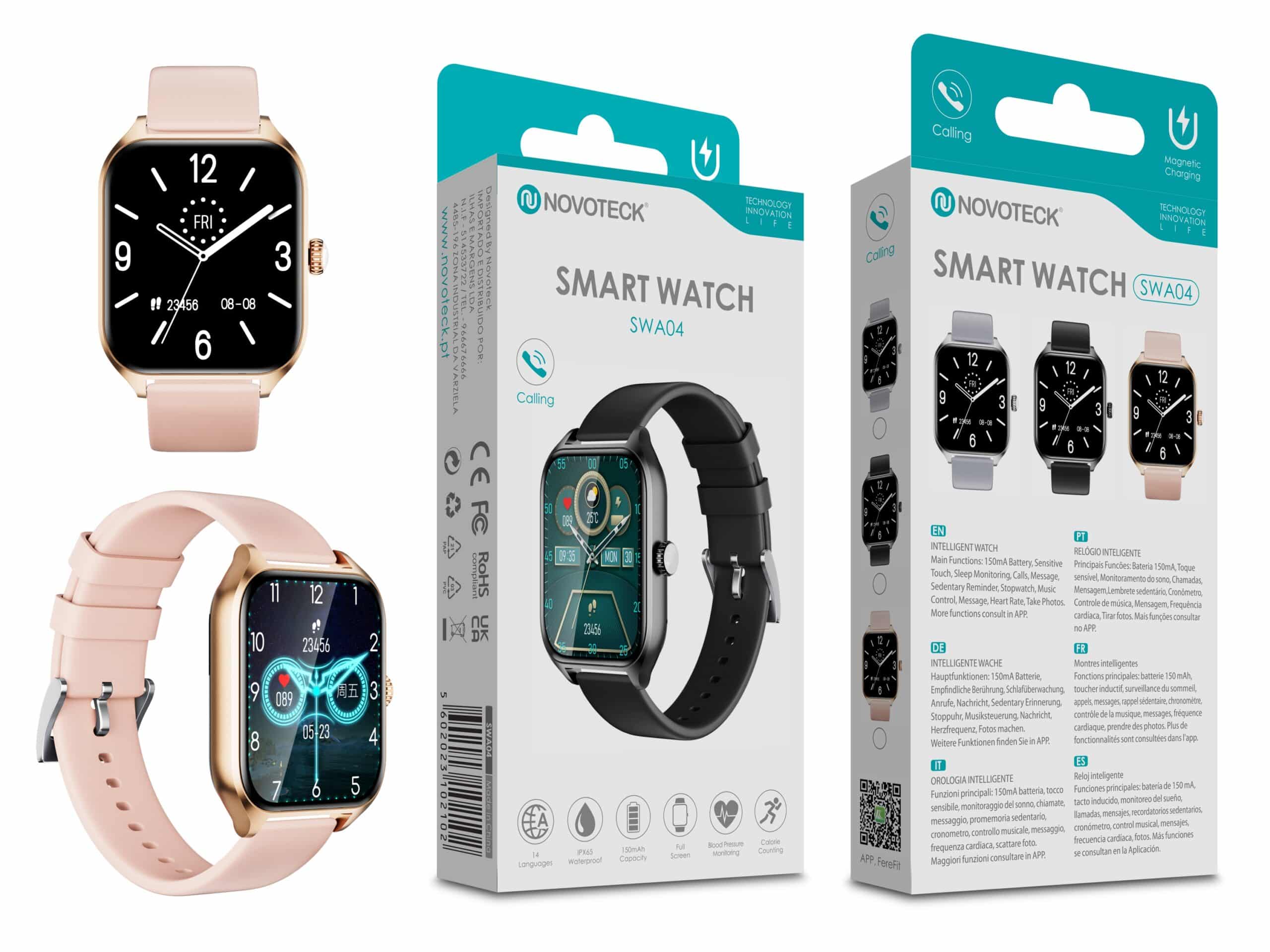 Smartwatch Rose Gold SWA04 - Monitoramento de Saúde, Notificações, Controle de Música, Tela Sensível ao Toque