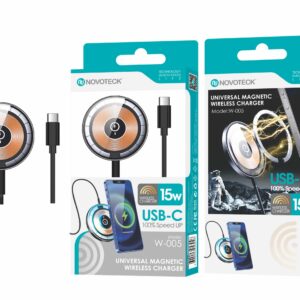 Carregador Magnético Sem Fio Universal Novoteck W-005 - 15W, USB-C, Compatibilidade Ampla