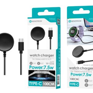 Carregador para Relógio Novoteck W-006 - Compatível com Galaxy Watch 3/4/5/6, 7.5W, USB-C, 100cm