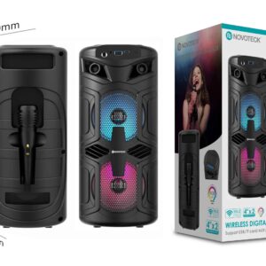 Coluna Portátil NOVOTECK XB-002 com Bluetooth, Microfone e LED - Som e Show em Qualquer Lugar